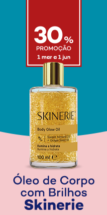 &Oacute;leo de corpo com brilhos da marca Skinerie com destaque promocional de 30% direto - de 1 mar&ccedil;o a 1 junho